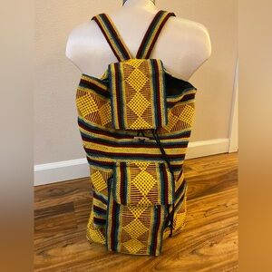 Multi Colored Woven Draw String Backpack